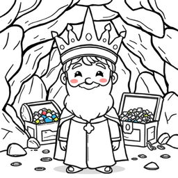 A cute-style illustration of a medieval king, designed for a children's coloring book