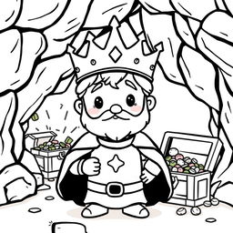 A cute-style illustration of a medieval king, designed for a children's coloring book