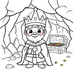 A cute-style illustration of a medieval king, designed for a children's coloring book