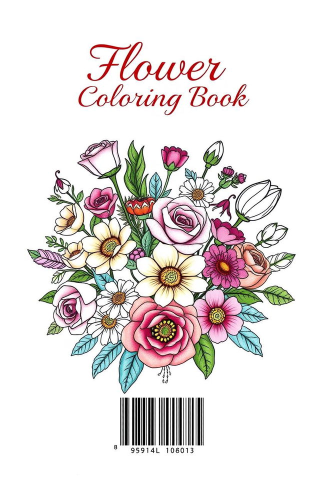 A detailed illustration for a flower coloring book cover