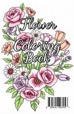 A detailed illustration for a flower coloring book cover