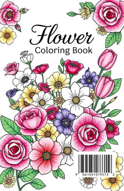 A detailed illustration for a flower coloring book cover