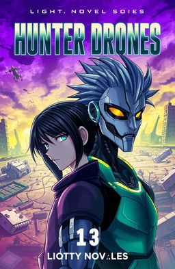 A captivating cover design for a light novel series titled 'Hunter Drones'