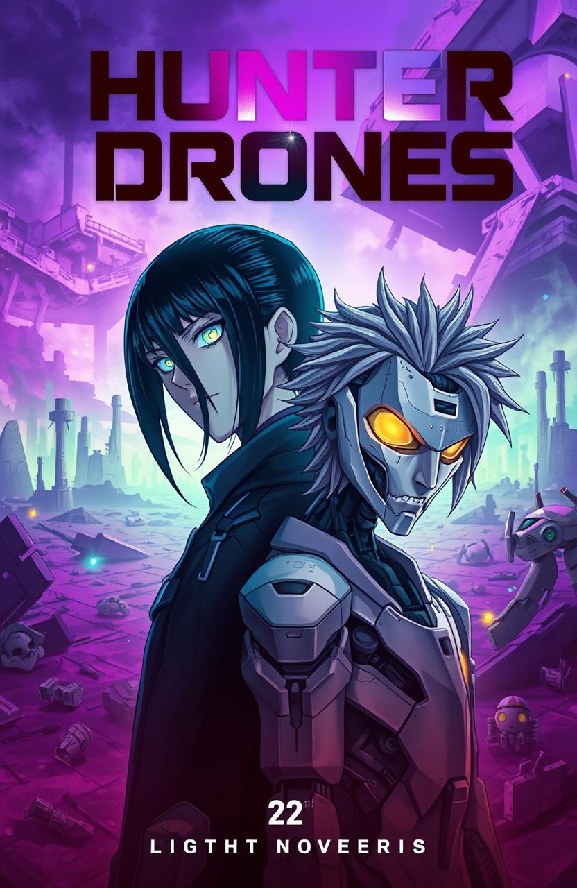 A captivating cover design for a light novel series titled 'Hunter Drones'