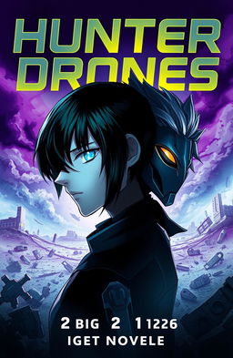 A captivating cover design for a light novel series titled 'Hunter Drones'