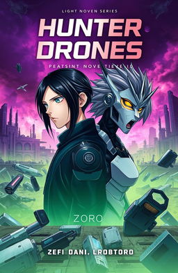 A captivating cover design for a light novel series titled 'Hunter Drones'