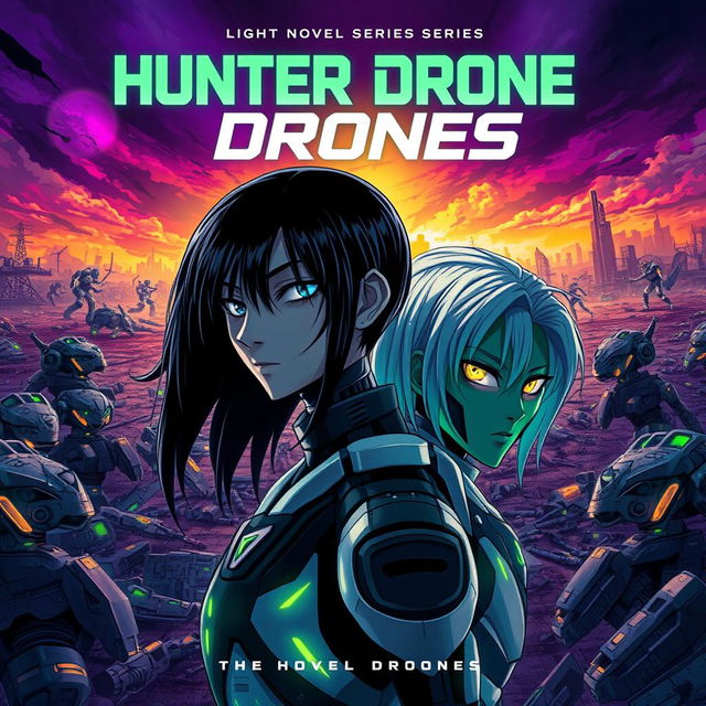 A striking cover design for the light novel series 'Hunter Drones'