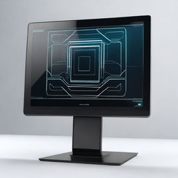 A futuristic sci-fi monitor in rectangular shape, viewed from the front camera