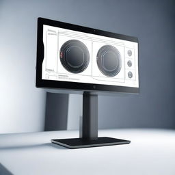 A futuristic sci-fi monitor in rectangular shape, viewed from the front camera