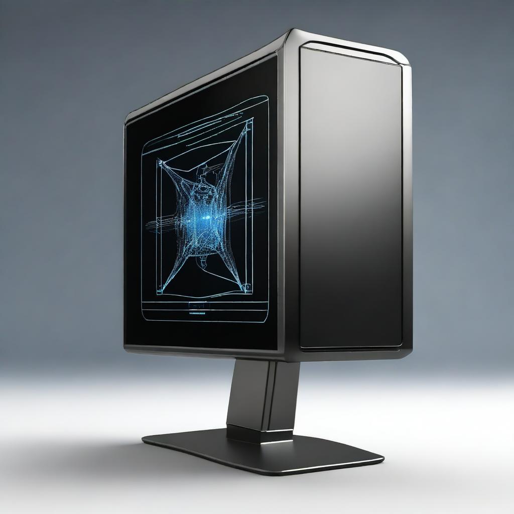 A futuristic sci-fi monitor in rectangular shape, viewed in orthographic projection