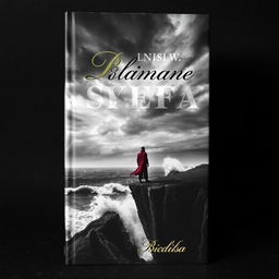 A captivating black and white book cover for a dramatic novel featuring a stormy sky with dark, swirling clouds over a desolate landscape