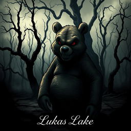 A dark and sinister portrayal of an evil Winnie the Pooh in a desolate version of the Hundred Acre Woods