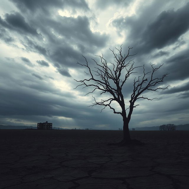 A dramatic and emotional landscape depicting a desolate, barren environment that evokes a feeling of hopelessness