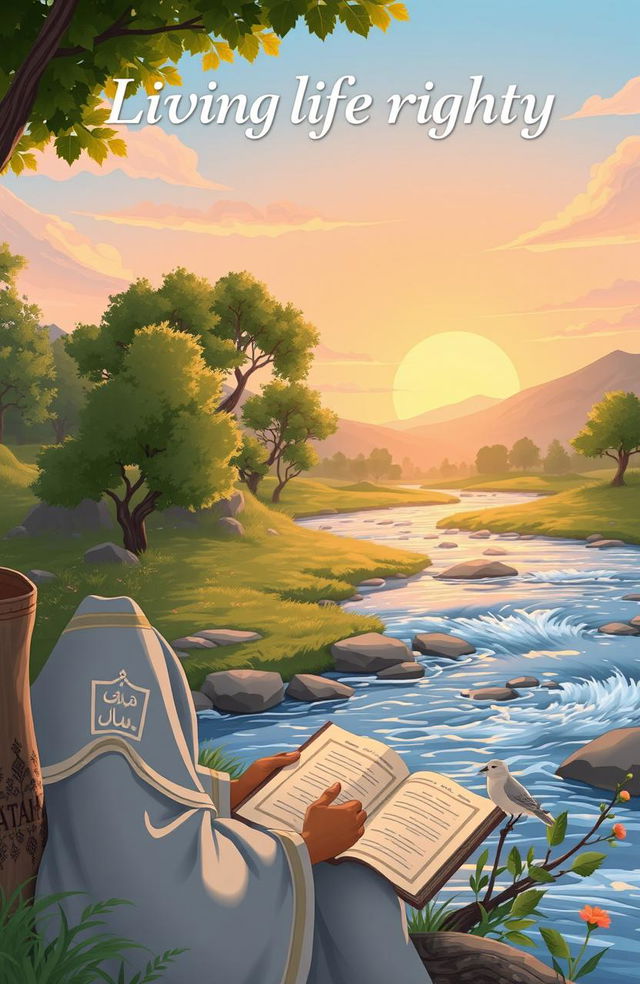 A serene, beautifully illustrated scene that embodies the essence of living life rightly, inspired by Qur'anic teachings