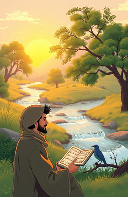 A serene, beautifully illustrated scene that embodies the essence of living life rightly, inspired by Qur'anic teachings