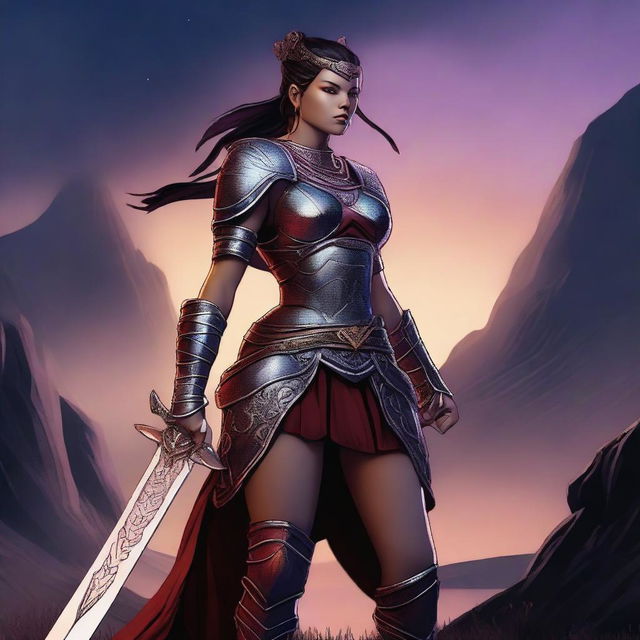 This is a high-quality digital art image of a character named Vaigna, a warrior princess