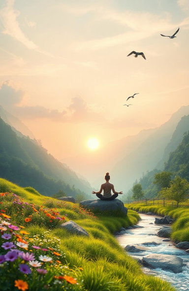 Tranquility and Mindfulness: A Serene Sunrise Landscape