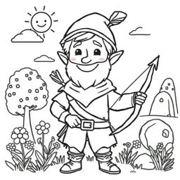 A cute-style illustration of a medieval man reminiscent of Robin Hood, designed for a children's coloring book