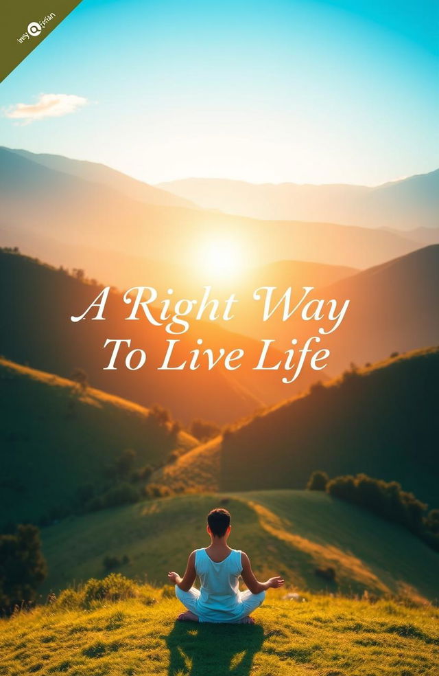 A beautiful serene scene depicting the theme 'A Right Way To Live Life', featuring a peaceful landscape with gentle hills, lush greenery, and a clear blue sky