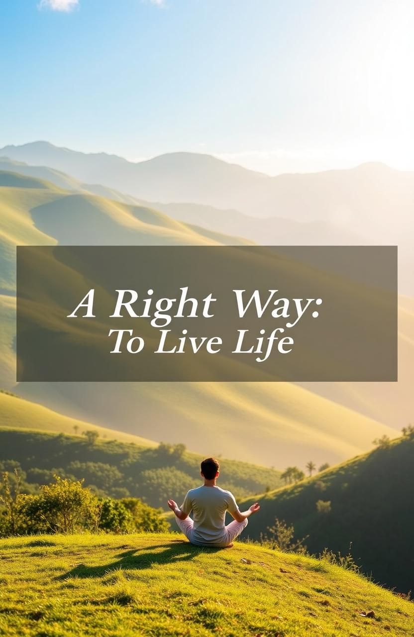 A beautiful serene scene depicting the theme 'A Right Way To Live Life', featuring a peaceful landscape with gentle hills, lush greenery, and a clear blue sky