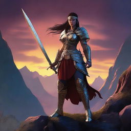 This is a high-quality digital art image of a character named Vaigna, a warrior princess