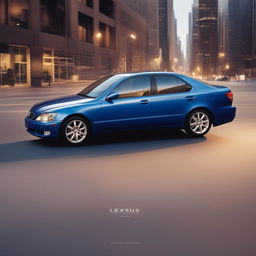 A high-quality, full-page magazine advertisement featuring a first-generation Lexus IS200 in blue