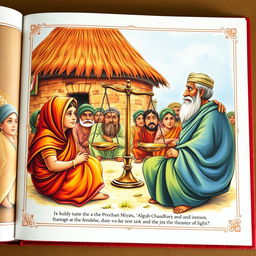 A captivating cover page depicting a rural panchayat scene, where Khala, Jumman Miyan, and Alguh Chaudhary are seated face to face