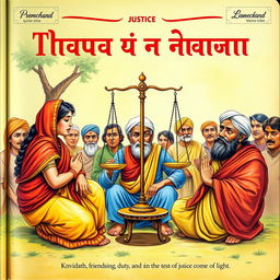 A captivating cover page depicting a rural panchayat scene, where Khala, Jumman Miyan, and Alguh Chaudhary are seated face to face