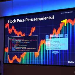 A visually striking presentation slide showcasing stock price predictions using LSTM (Long Short-Term Memory networks) and Dash