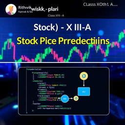 A visually striking presentation slide showcasing stock price predictions using LSTM (Long Short-Term Memory networks) and Dash