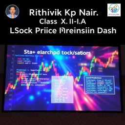 A visually striking presentation slide showcasing stock price predictions using LSTM (Long Short-Term Memory networks) and Dash