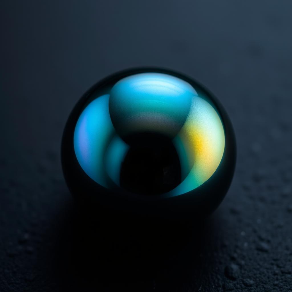 A stunning close-up view of a black pearl, showcasing its iridescent surface reflecting shades of deep blue, green, and hints of purple