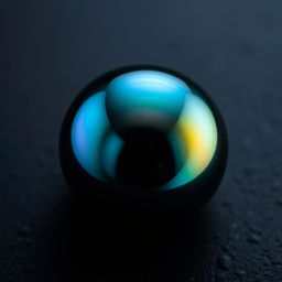 A stunning close-up view of a black pearl, showcasing its iridescent surface reflecting shades of deep blue, green, and hints of purple