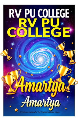 A vibrant and engaging book cover for a school magazine titled "RV PU COLLEGE" at the top, prominently displayed in bold, modern font