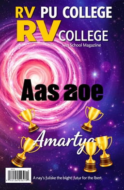 A vibrant and engaging book cover for a school magazine titled "RV PU COLLEGE" at the top, prominently displayed in bold, modern font
