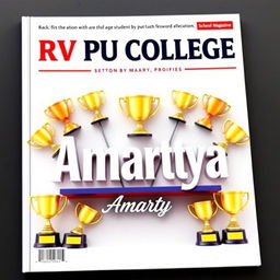 A captivating book cover for a school magazine titled "RV PU COLLEGE" prominently placed at the top in a bold and contemporary font