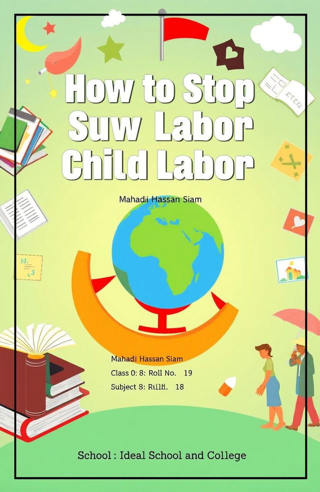 A school assignment cover page design featuring the title 'How to Stop Child Labor in Bangladesh'