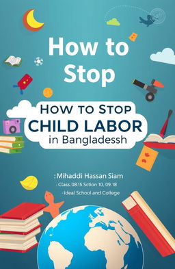 A school assignment cover page design featuring the title 'How to Stop Child Labor in Bangladesh'