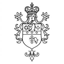 A simple yet decorative illustration of a coat of arms, designed for a children's coloring book