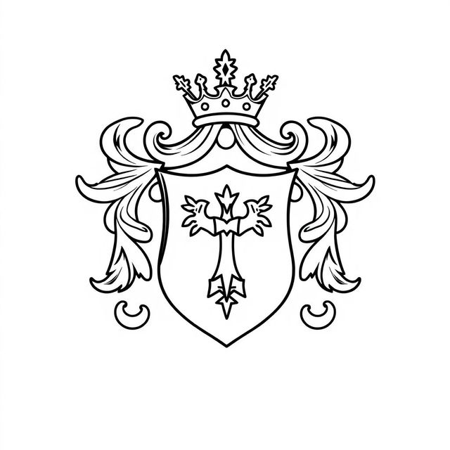 A simple yet decorative illustration of a coat of arms, designed for a children's coloring book