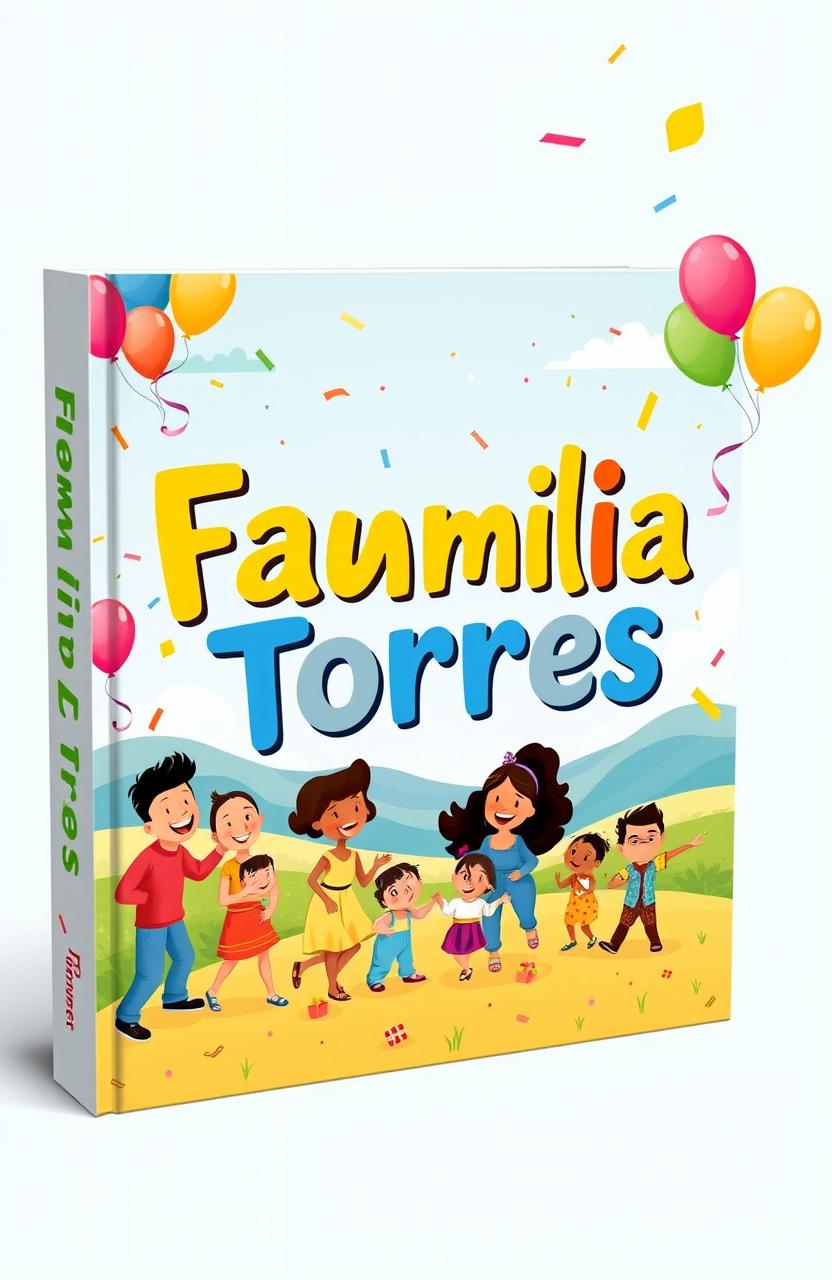 A vibrant and cheerful book cover design featuring the words 'Familia Torres' in bold, playful typography