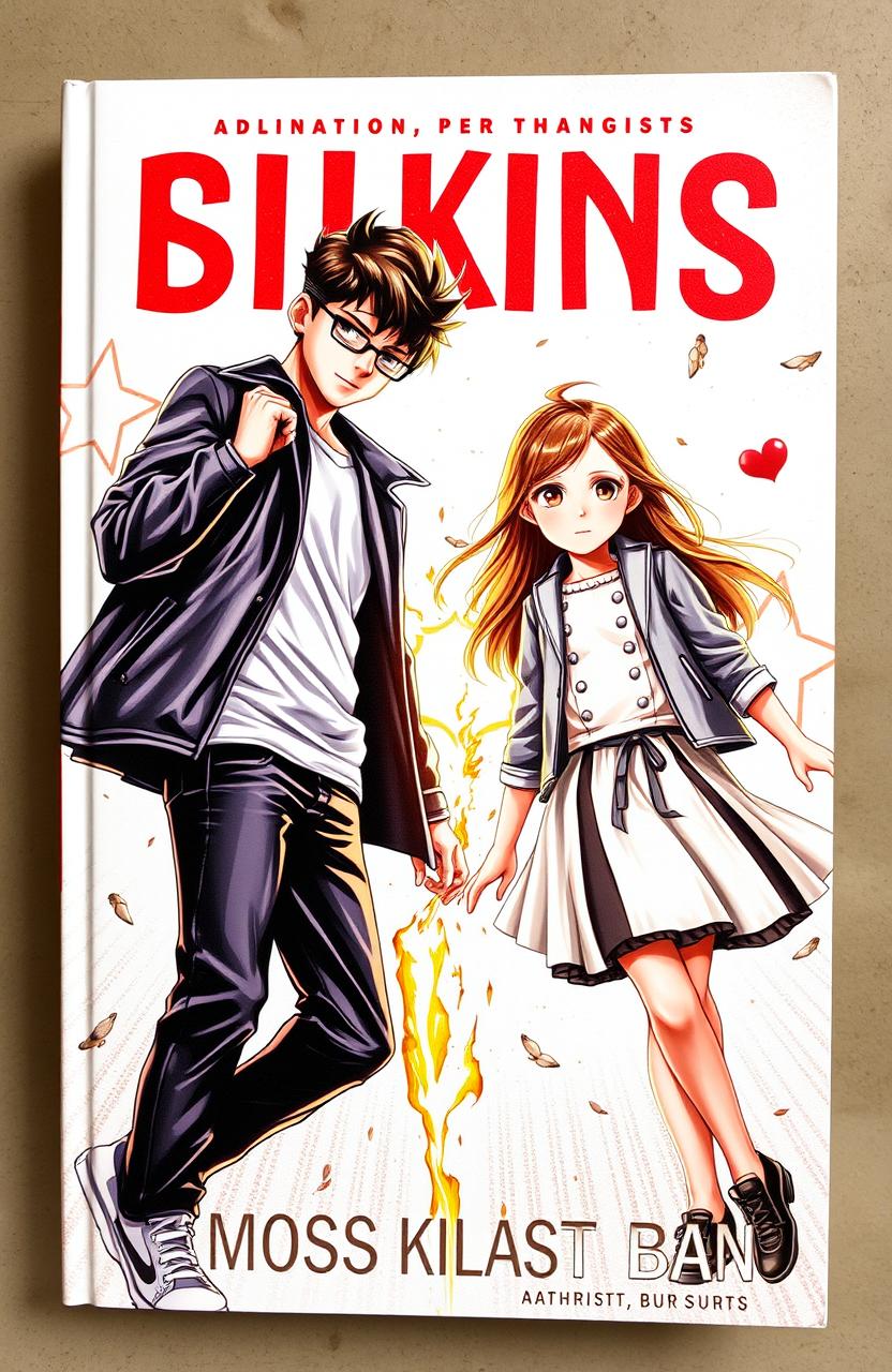 An eye-catching book cover featuring a striking scene of a boy and girl in a dynamic clash