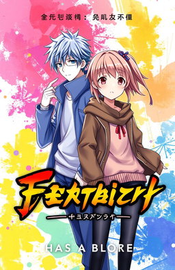 An attractive cover design for a fictional book featuring two anime-style characters; a boy with a cold expression and a girl with a pure, innocent look