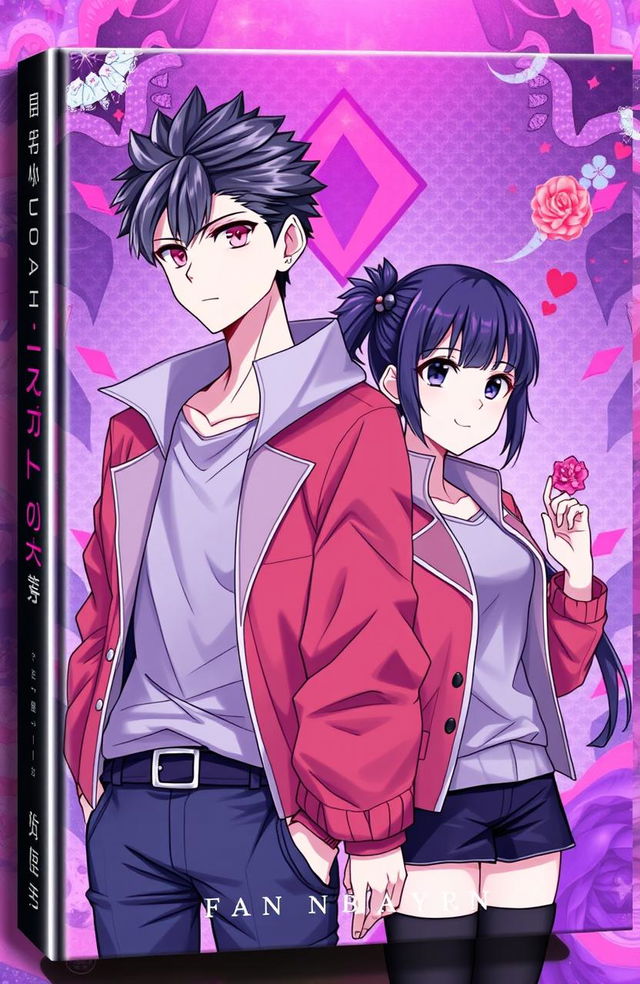 An engaging fantasy book cover featuring two fictional characters designed in an anime style: a young man with a cold gaze wearing modern, stylish clothing and a young woman with a simple, innocent appearance, also dressed in trendy attire