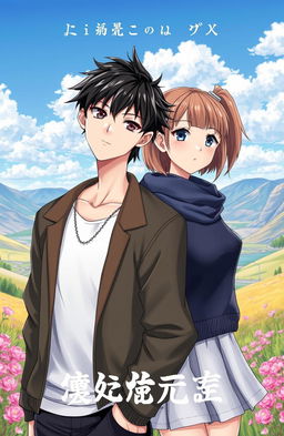 A captivating book cover for a fiction novel featuring a male and female character in an anime style