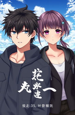 A captivating book cover for a fiction novel featuring a male and female character in an anime style