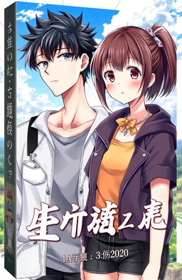 A captivating book cover for a fiction novel featuring a male and female character in an anime style