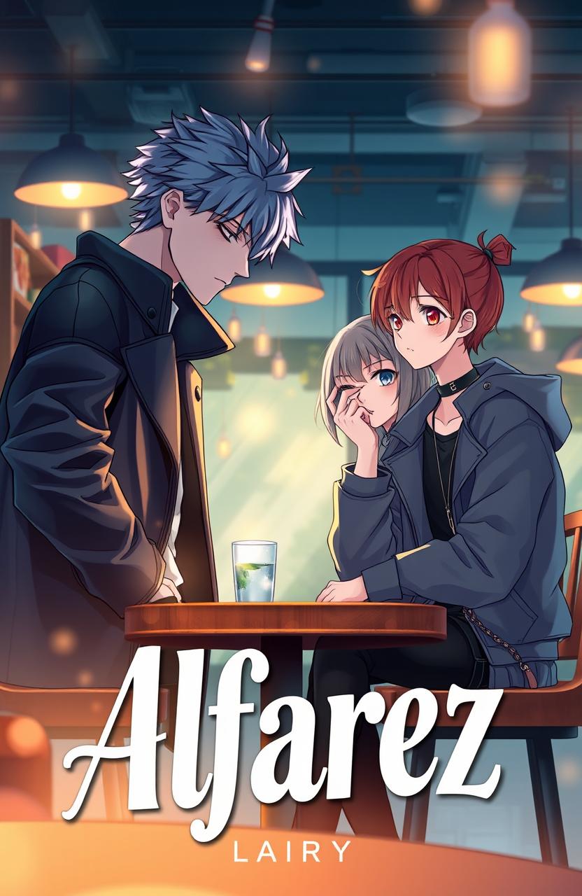 A captivating book cover for a fictional story featuring male and female characters in an anime style