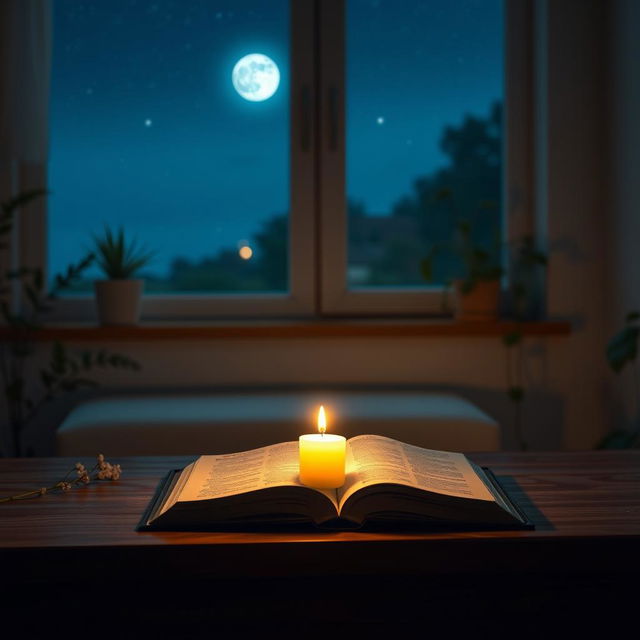 A serene and tranquil night scene, perfect for a YouTube prayer video