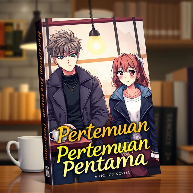 A captivating book cover for a fiction novel titled 'Pertemuan Pertama'